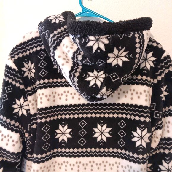 TrailCrest Sherpa Lined Full Zip Fleece Hoodie Jacket Sz S Black White Fair Isle - Picture 7 of 12